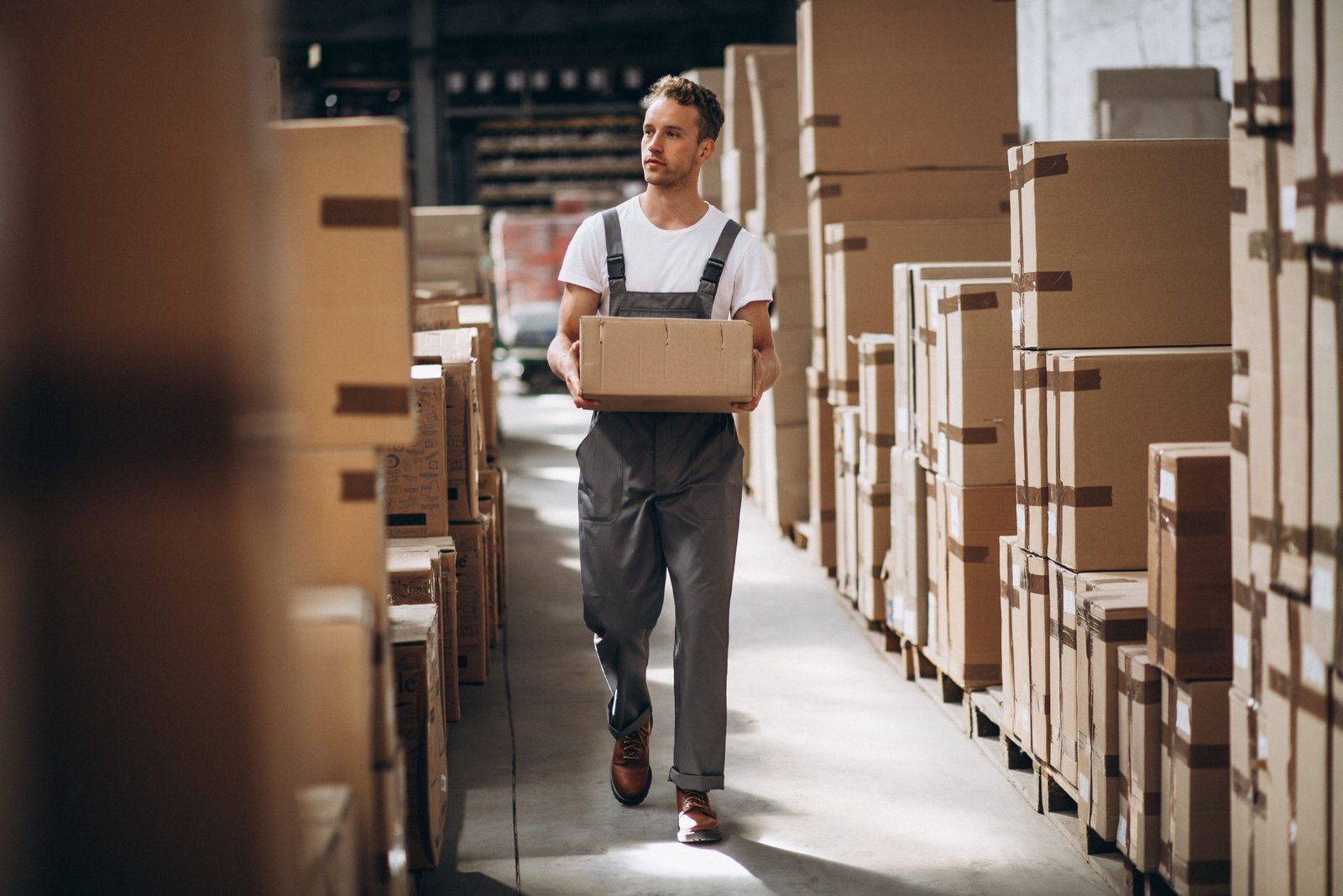 Man Handling Boxes at Warehouse