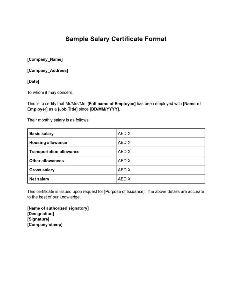 Salary Certificate Format image