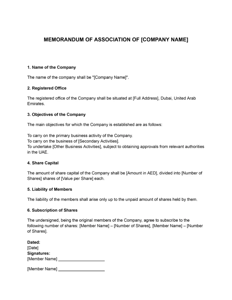 MEMORANDUM OF ASSOCIATION Sample_page