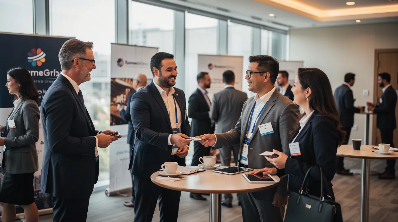 Founders networking with investors at a Dubai venture capital event