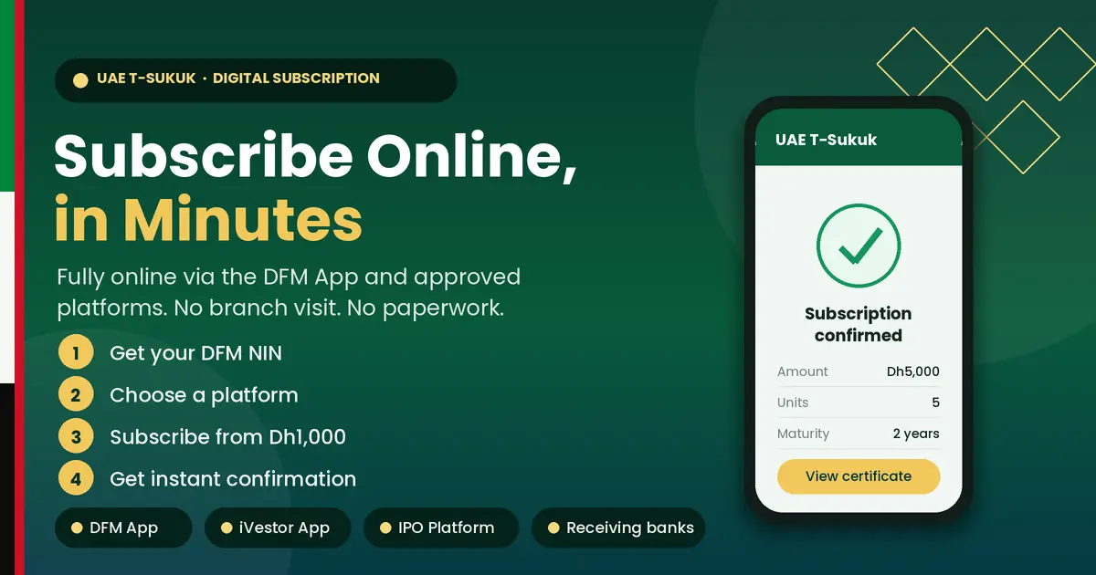 Digital subscription process for UAE T-Sukuk — fully online through the DFM App and approved platforms for UAE residents